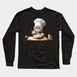 Cute Cat Chef: Whisking Up Delightful Pastries with Feline Flair Long Sleeve T-Shirt